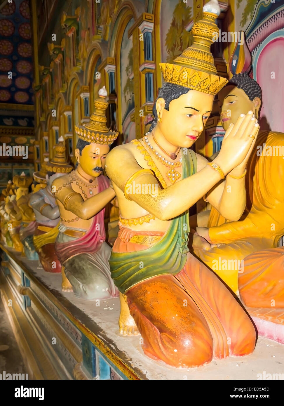 The twenty-eight Buddhas. Interior of buddhist monastery Wewurukannala Vihara with Buddha statues in Dickwella, Sri Lanka, Asia Stock Photo