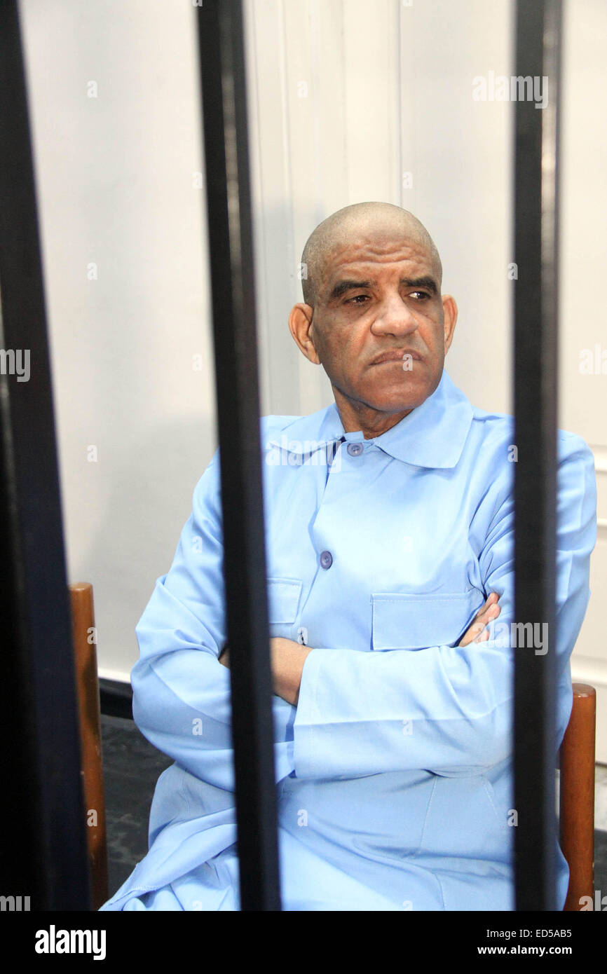 Tripoli, Libya. 28th Dec, 2014. Former intelligence chief Abdullah alSenussi is seen in court
