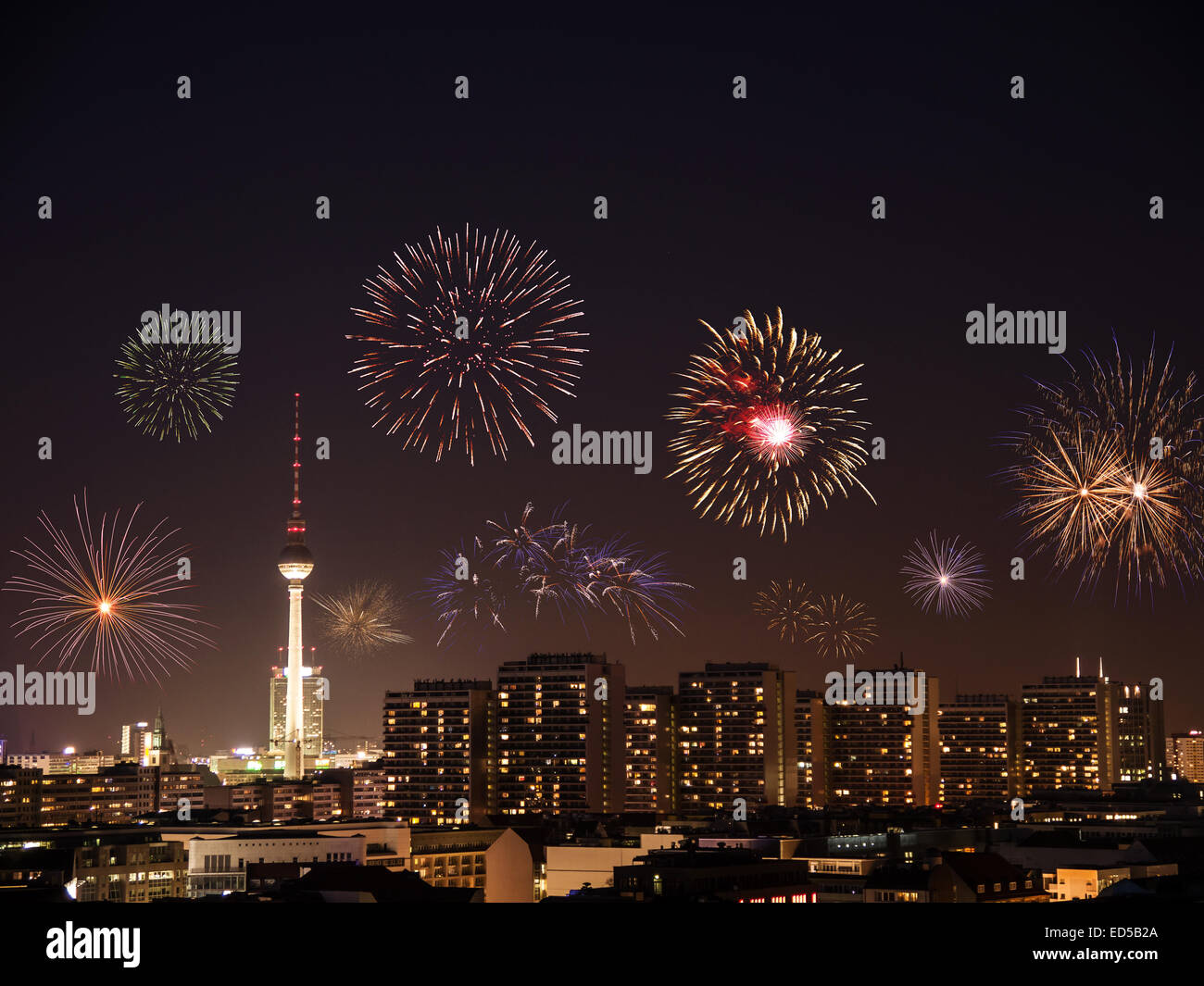 new year's eve with fireworks in berlin Stock Photo Alamy