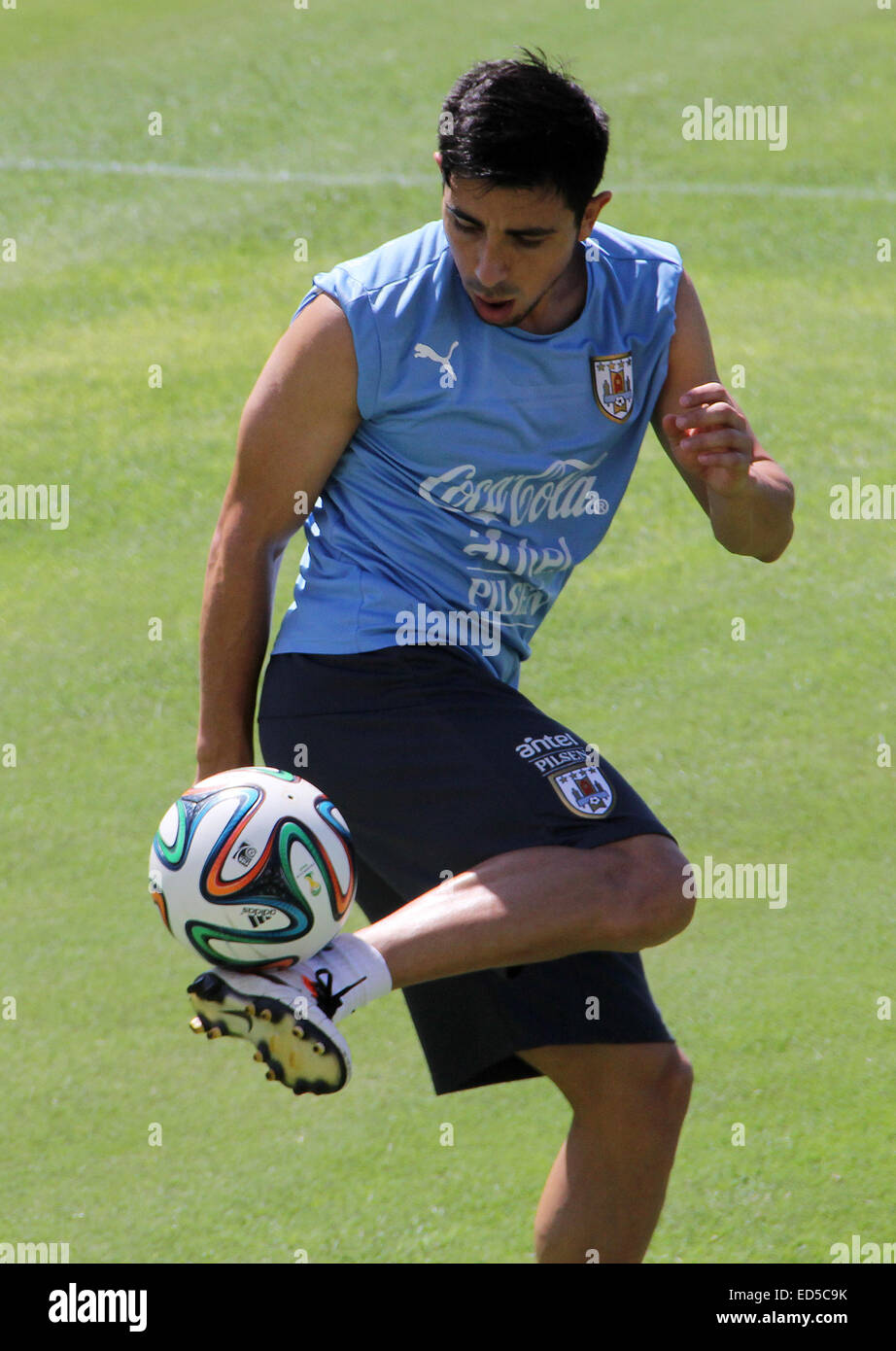2014 FIFA World Cup - Uruguay national football team training held at Frasqueirao Stadium, following their win against Italy yesterday (24Jun14).  Featuring: Jorge Fucile Where: Natal, Brazil When: 25 Jun 2014 Stock Photo