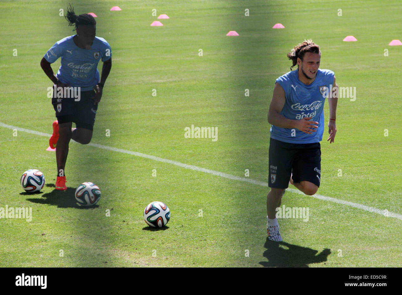 2014 FIFA World Cup - Uruguay national football team training held at Frasqueirao Stadium, following their win against Italy yesterday (24Jun14).  Featuring: Diego Forlan Where: Natal, Brazil When: 25 Jun 2014 Stock Photo