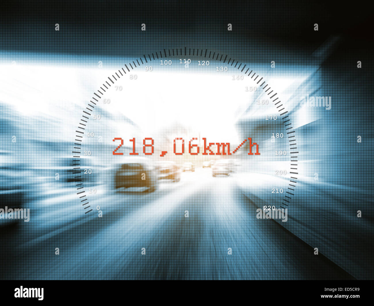 speedometer and very fast cars on highway Stock Photo