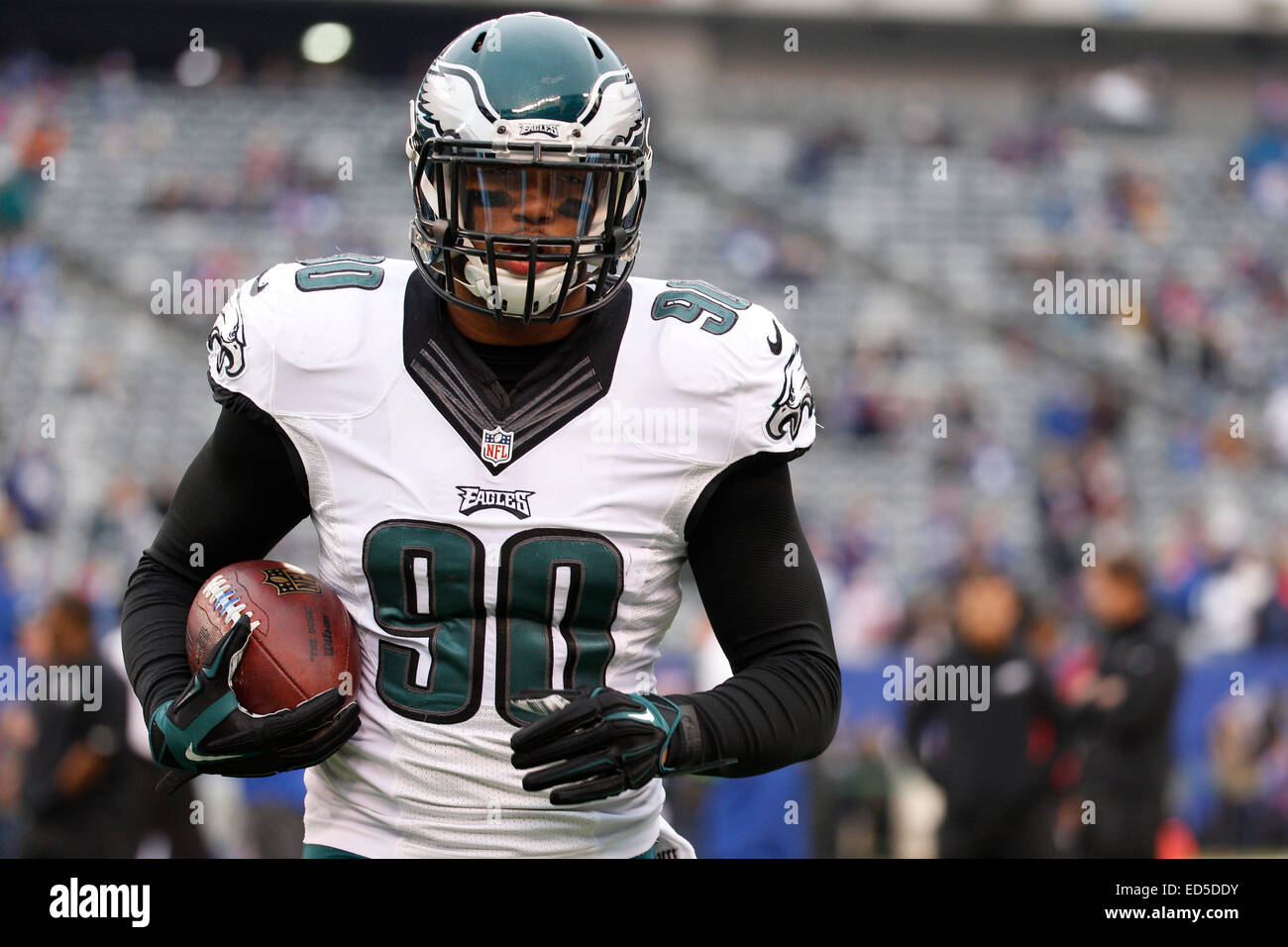 East Rutherford, New Jersey, USA. 28th Dec, 2014. Philadelphia Eagles  linebacker Marcus Smith (90) in action during warm-ups prior to the NFL  game between the Philadelphia Eagles and the New York Giants