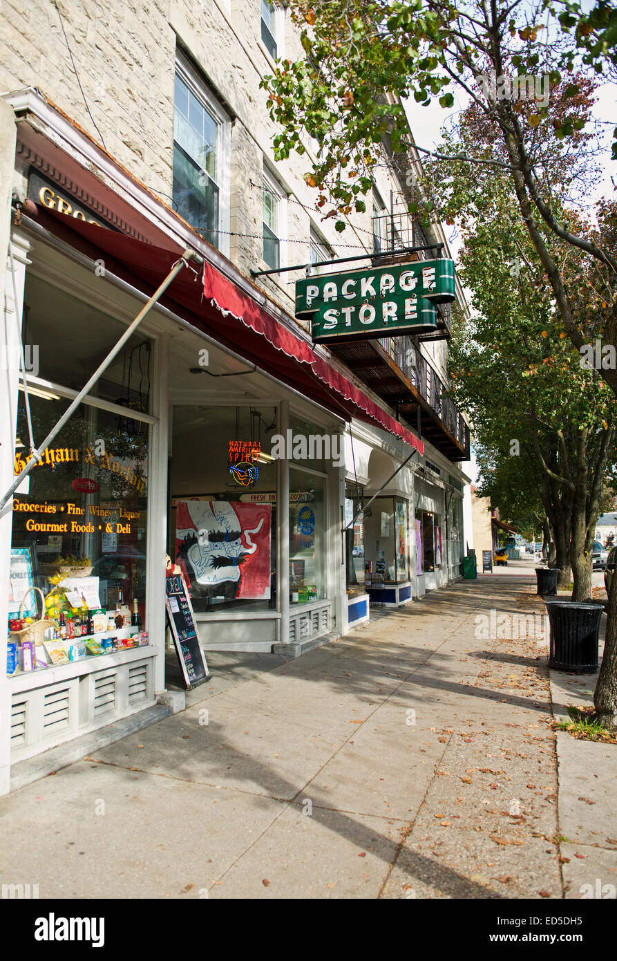 Storefront and walkway in the town of Great Barrington, Massachusetts, Berkshire County, USA Stock Photo
