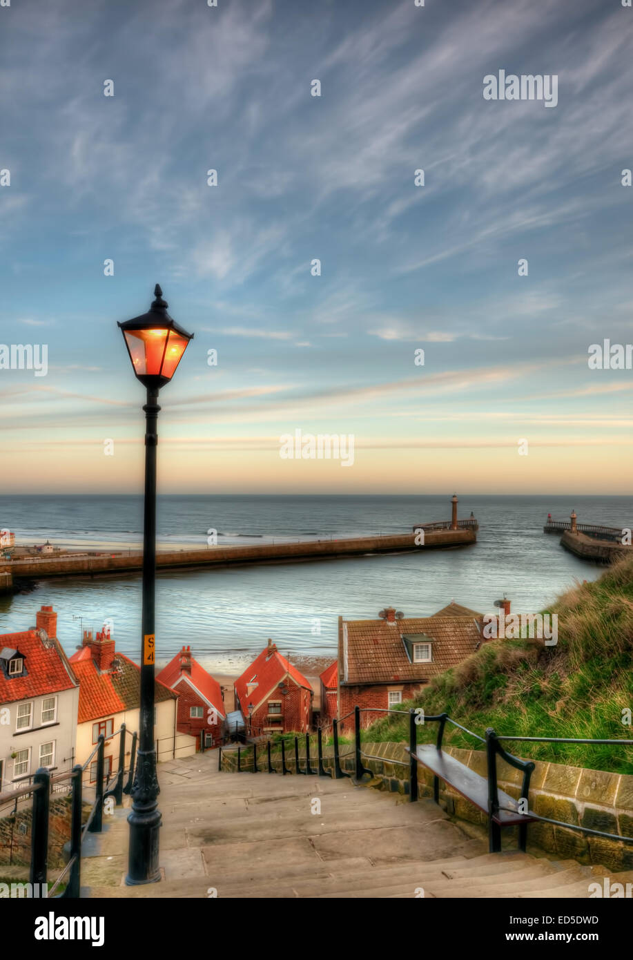 Whitby on the North Yorkshire coast as seen from the 199 steps Stock ...