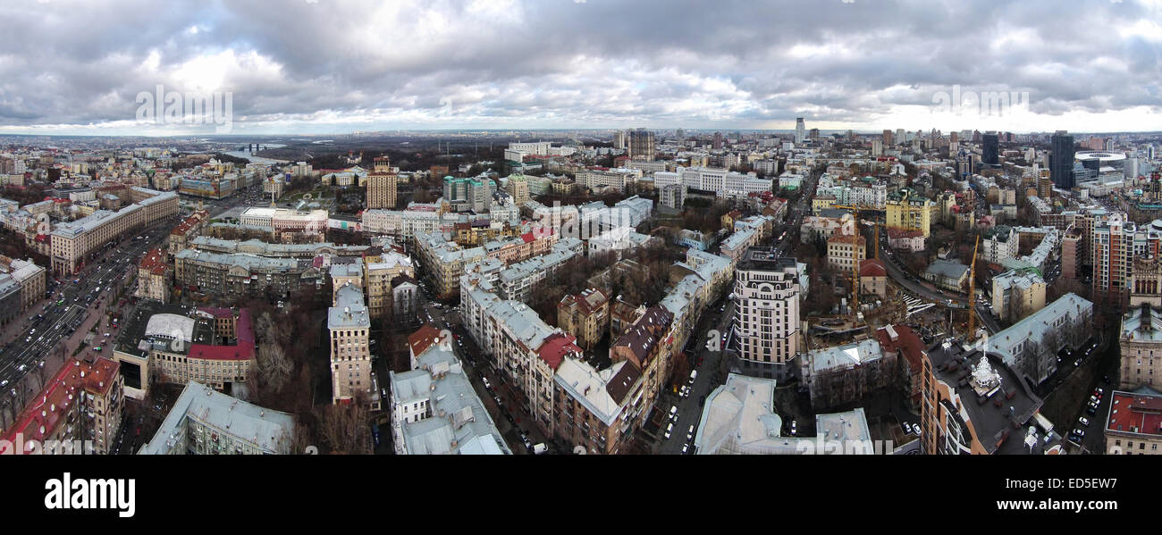Winter in the Kiev city, aerial view of Khreschatyk street Stock Photo
