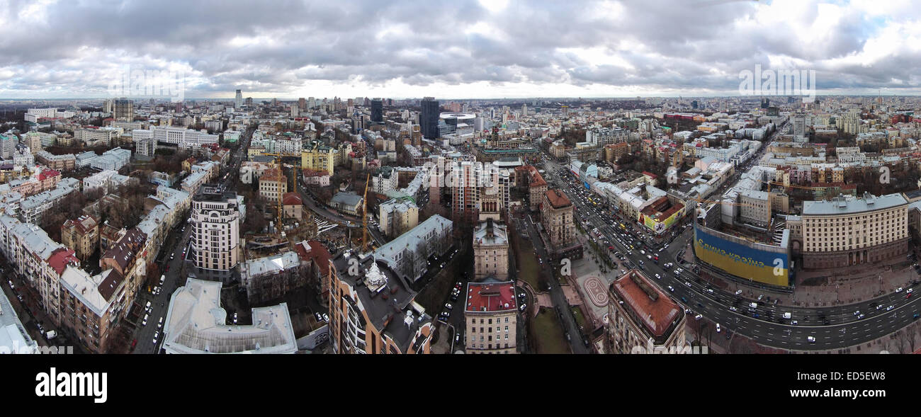 Winter in the Kiev city, aerial view of Khreschatyk street Stock Photo