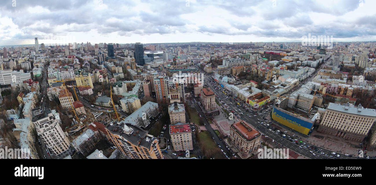 Winter in the Kiev city, aerial view of Khreschatyk street Stock Photo