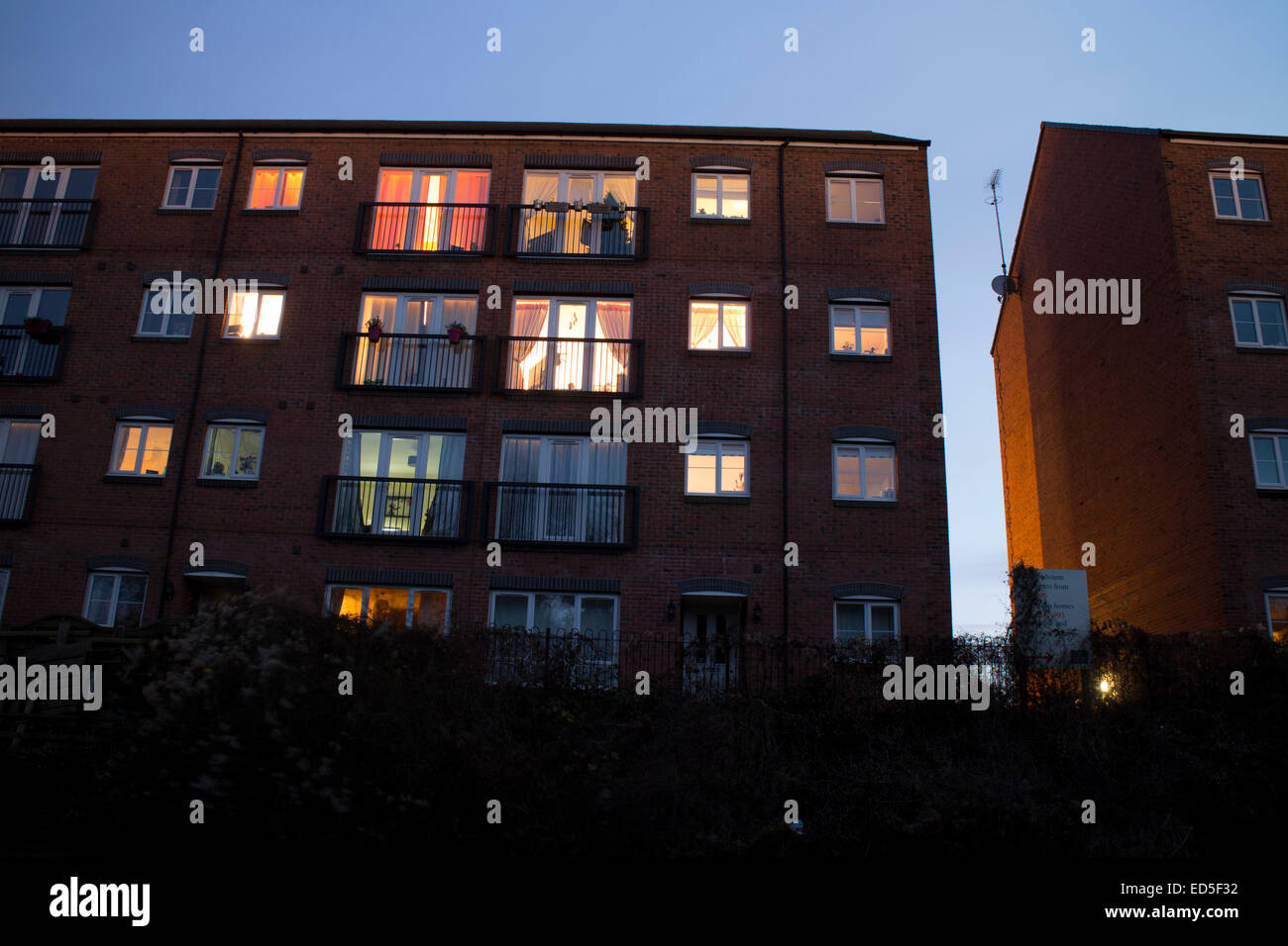 Blocks of flats at night, Warwick, UK Stock Photo