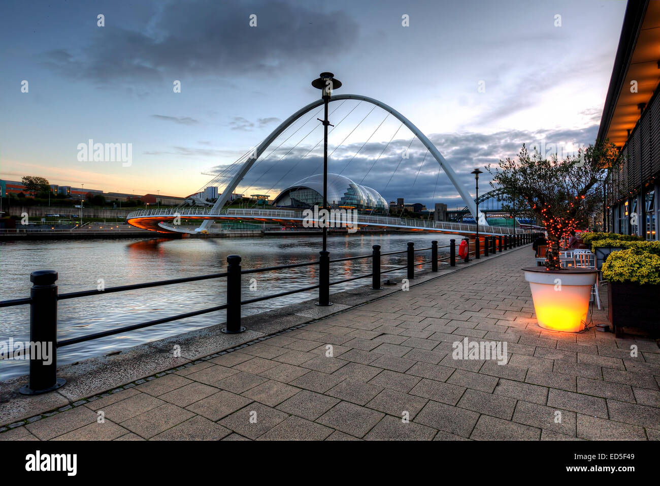 Gateshead Millennium Bridge as seen from Newcastle Quays. Newcastle