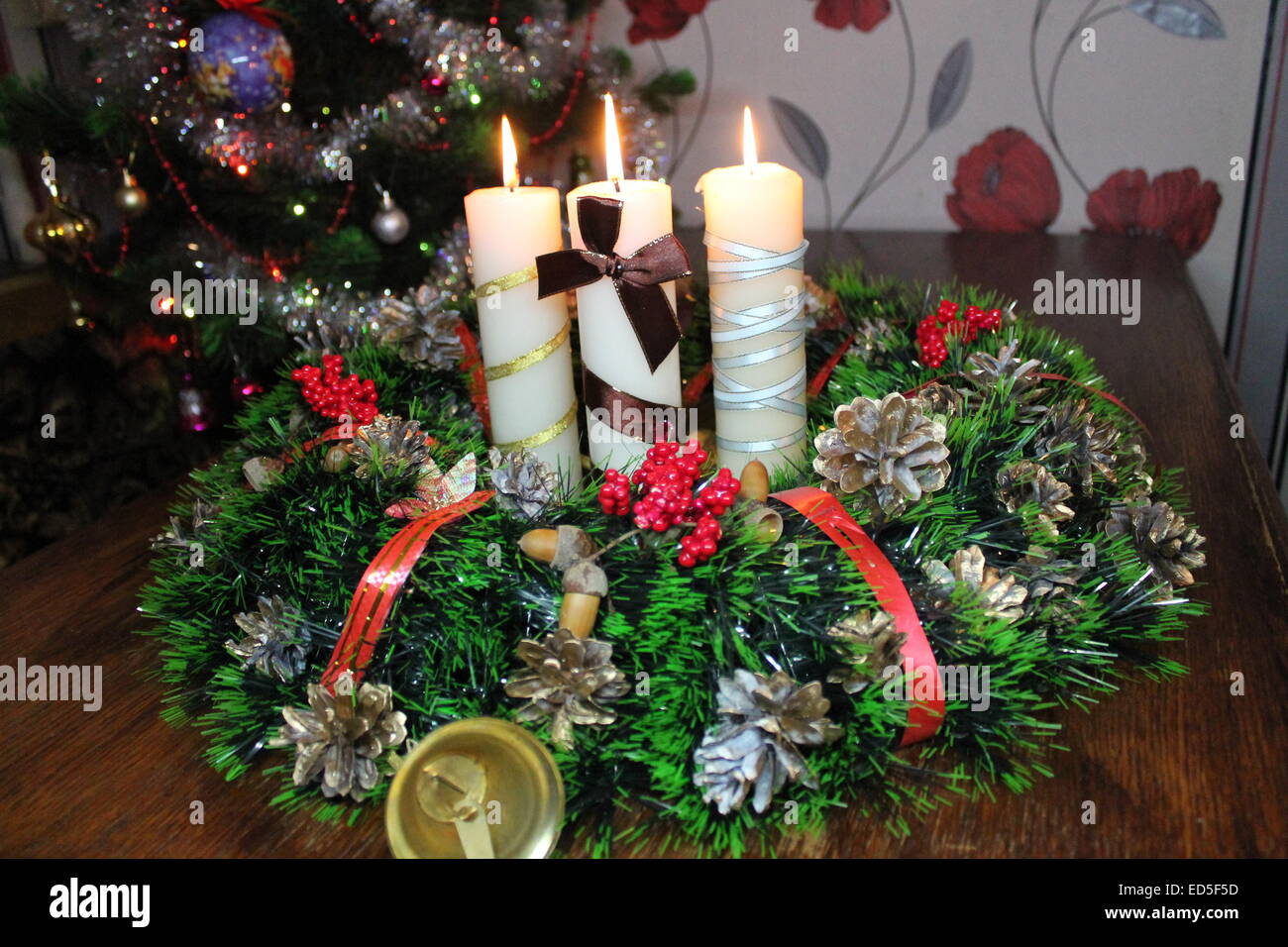 decoration for Christmas and New Year firtree wreath with three
