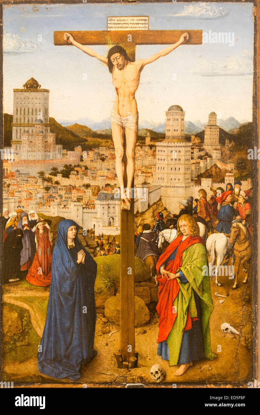 Crucifixion, school of Van Eyck, Ca' d'Oro (correctly Palazzo Santa Sofia) palace, Grand Canal, Venice, Italy Stock Photo