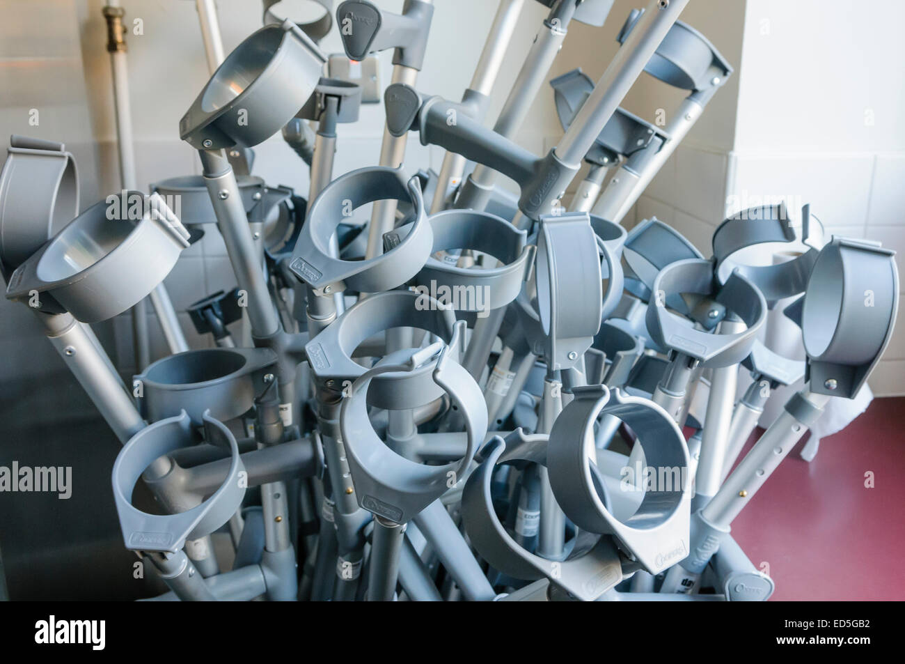 Lots of crutches in a hospital Stock Photo