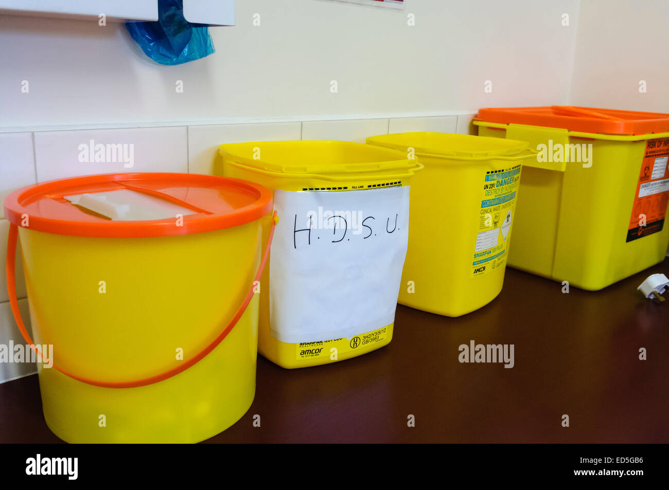 Sharps and medical waste disposal containers Stock Photo Alamy