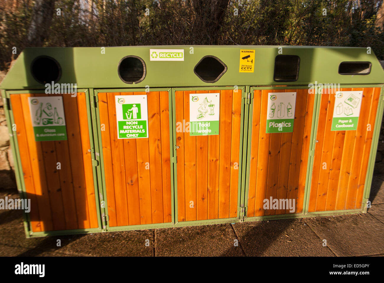 Recycling bins at Glenveigh National Park, Co. Donegal, Ireland Stock