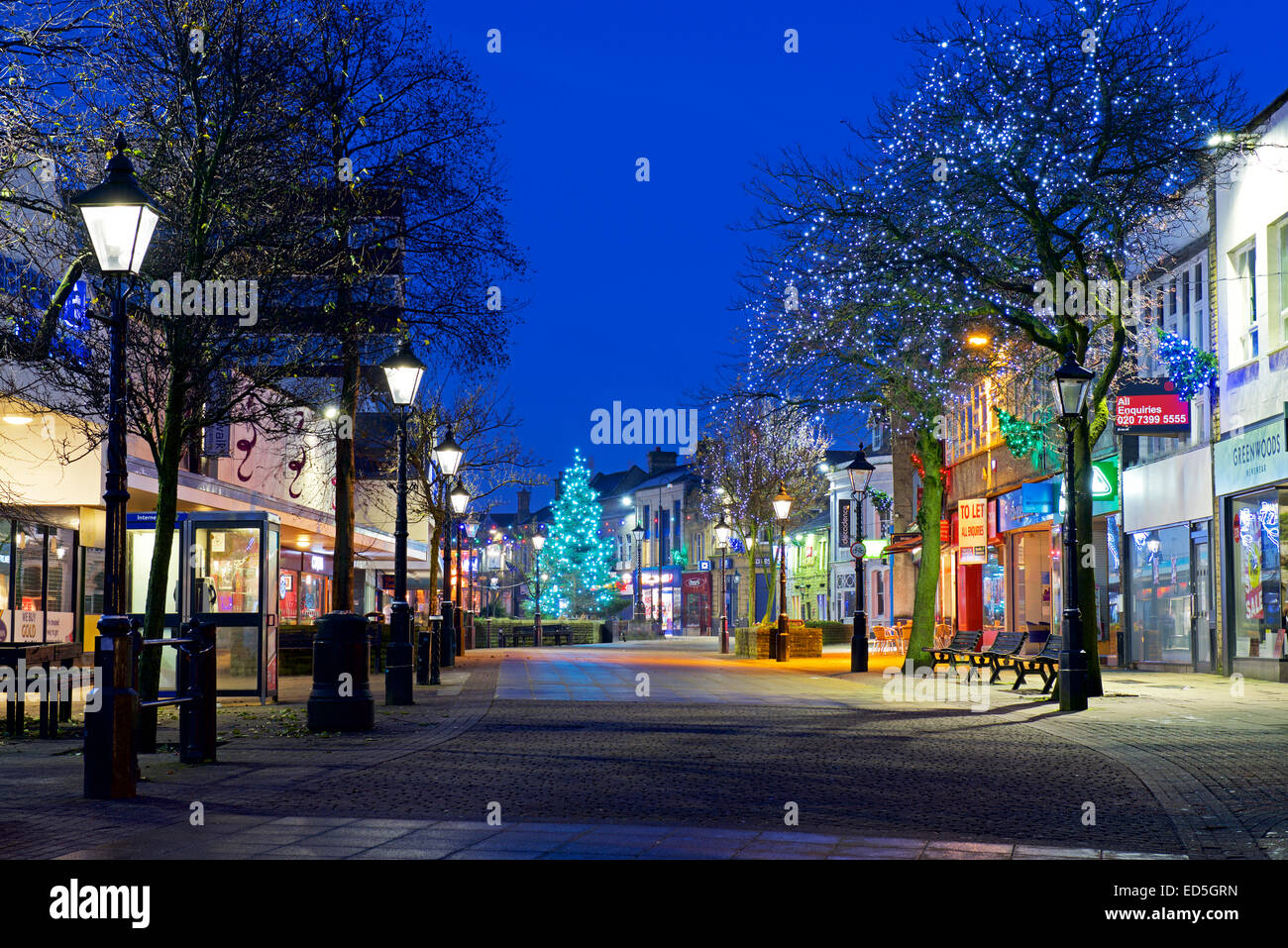 Shops at Christmas, Burnley, Lancashire, England UK Stock Photo