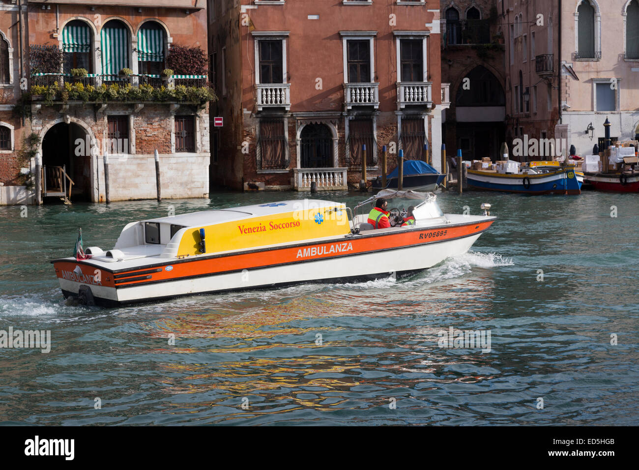 Venetian water ambulance, Grand Canal, Venice, Italy Stock Photo