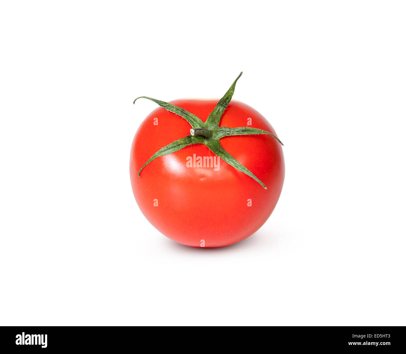 One Fresh Red Tomato With Green Stem Isolated On White Background Stock ...