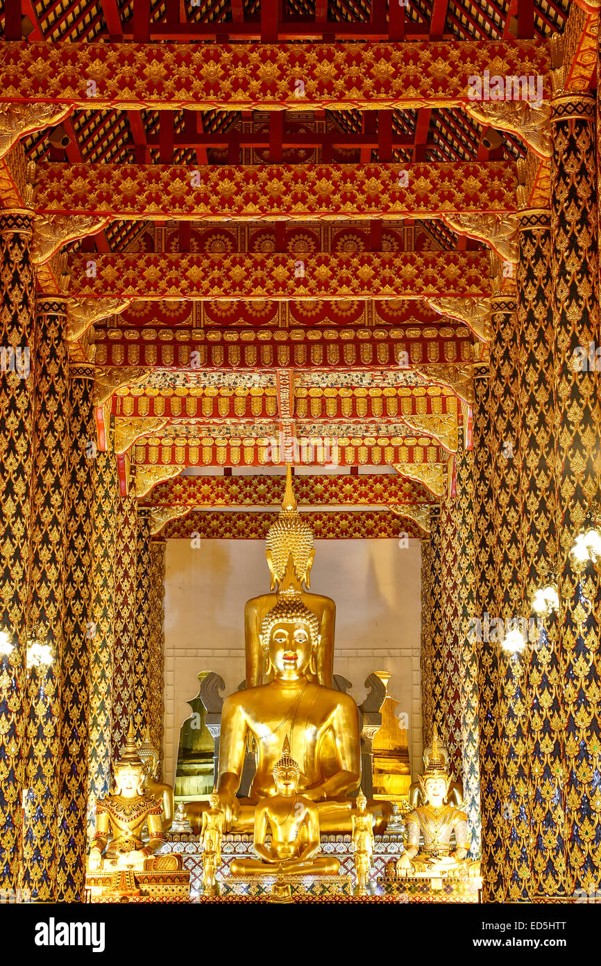 Buddha statue, prayer hall, Wat Suan Dok, Chiang Mai, Thailand Stock Photo