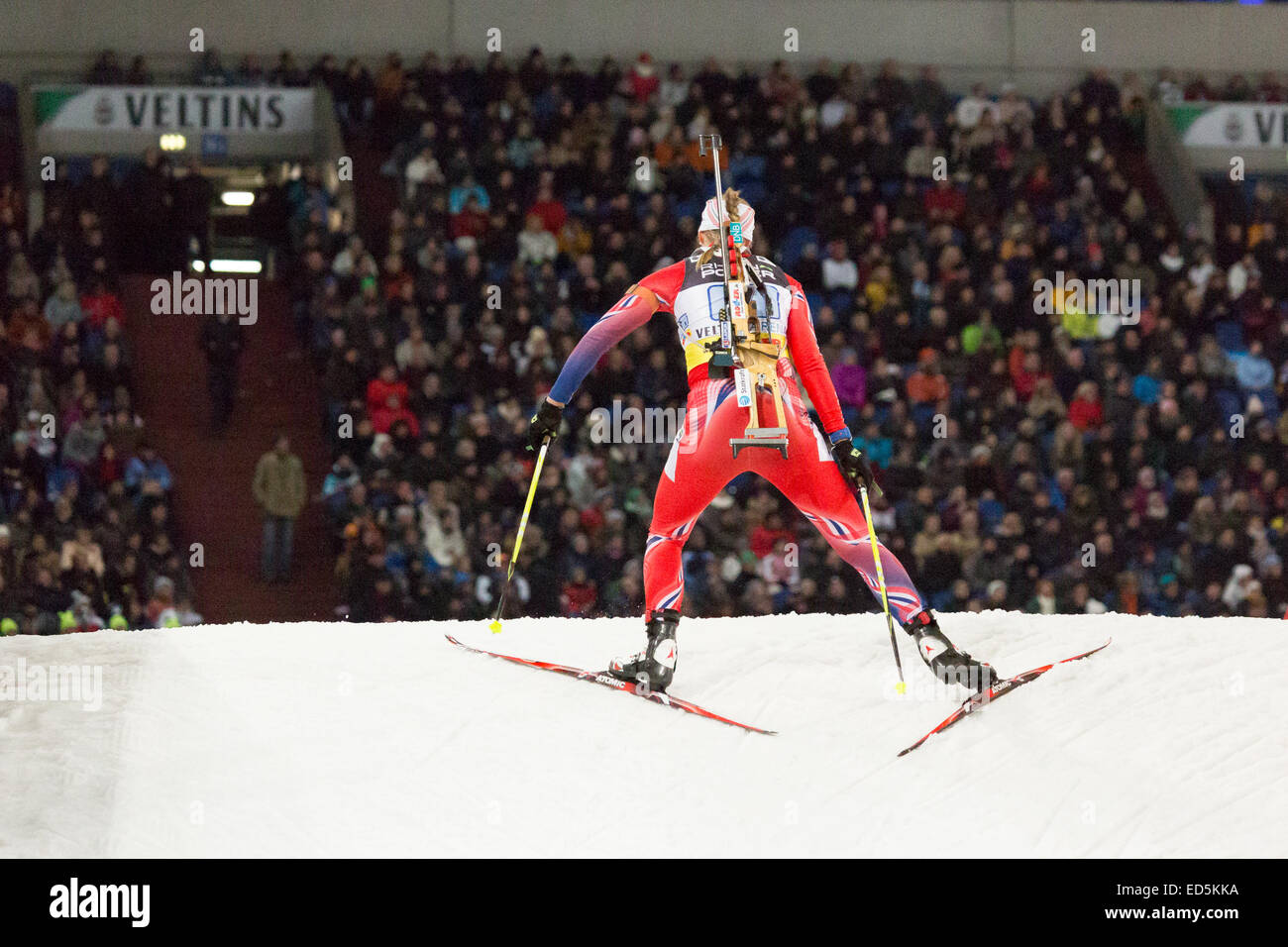 Horn of Norway competes in the Biathlon World Team Challenge at The Veltins Arena. Stock Photo