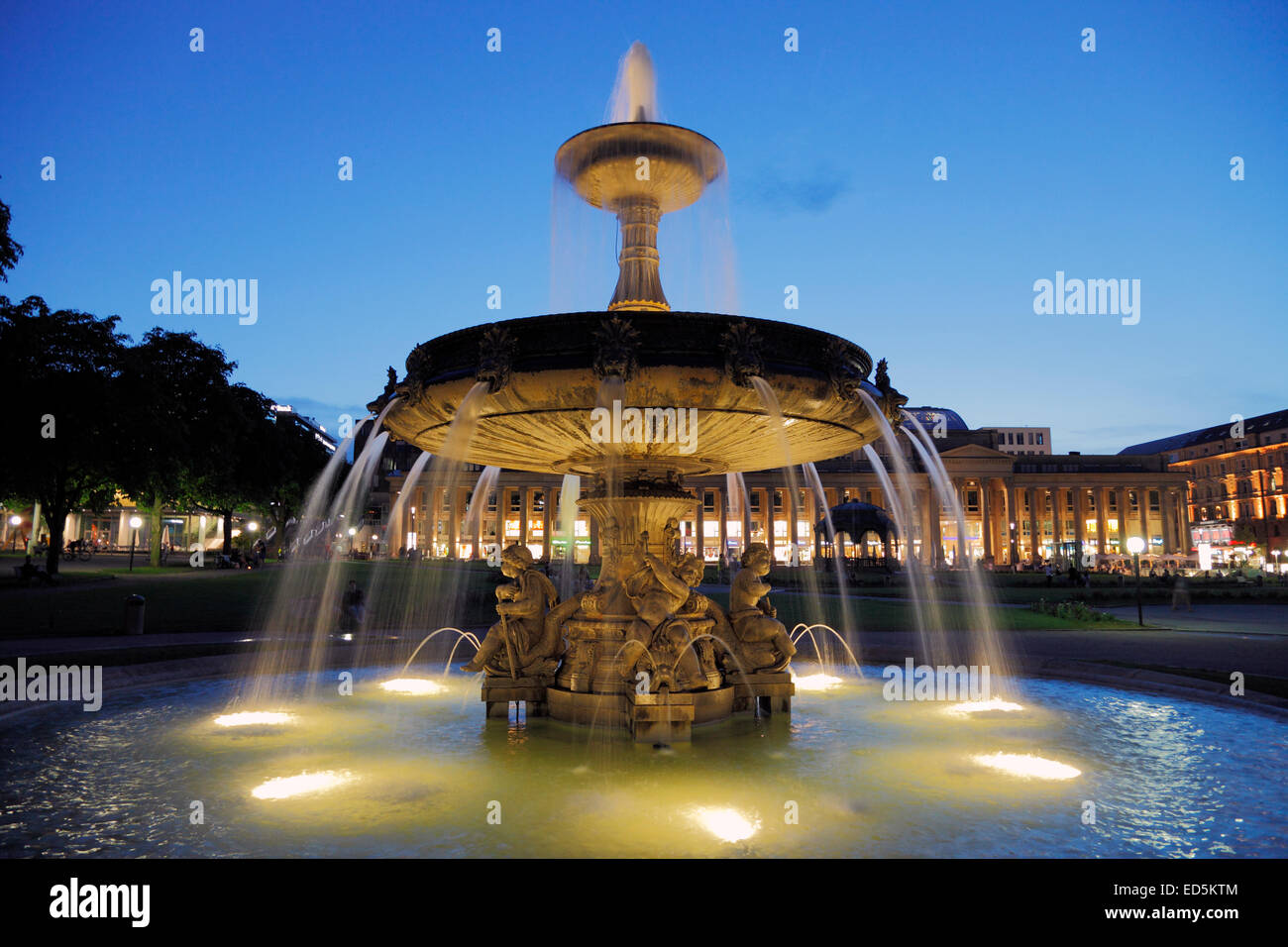 four river fountain and Konigsbau (Kings Building) at Palace Square ...