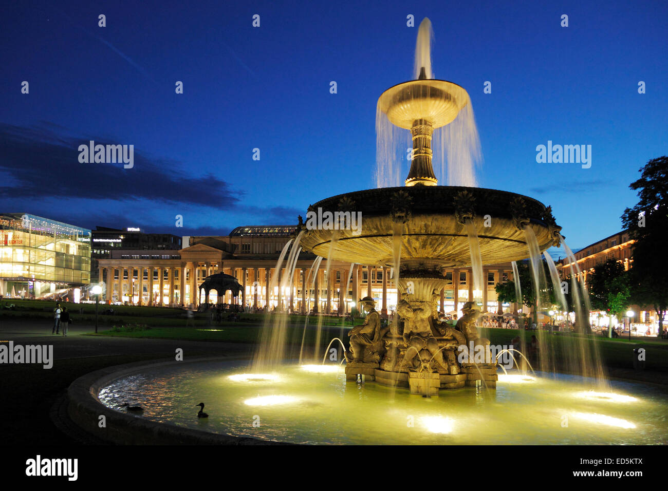 four river fountain and Königsbau (Kings Building) at Palace Square ...