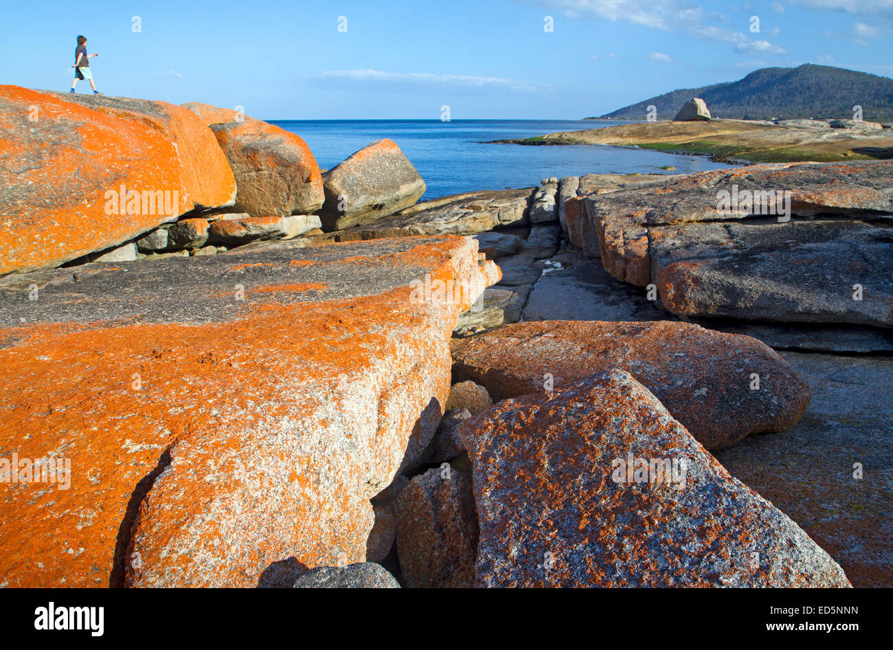 Climbing on rocks by the Blowhole in Bicheno Stock Photo - Alamy