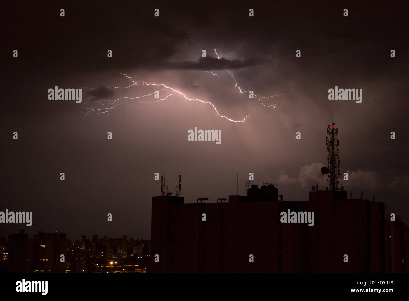 Sao Paulo, Brazil. 29th December, 2014. A lightning strike is seen over
