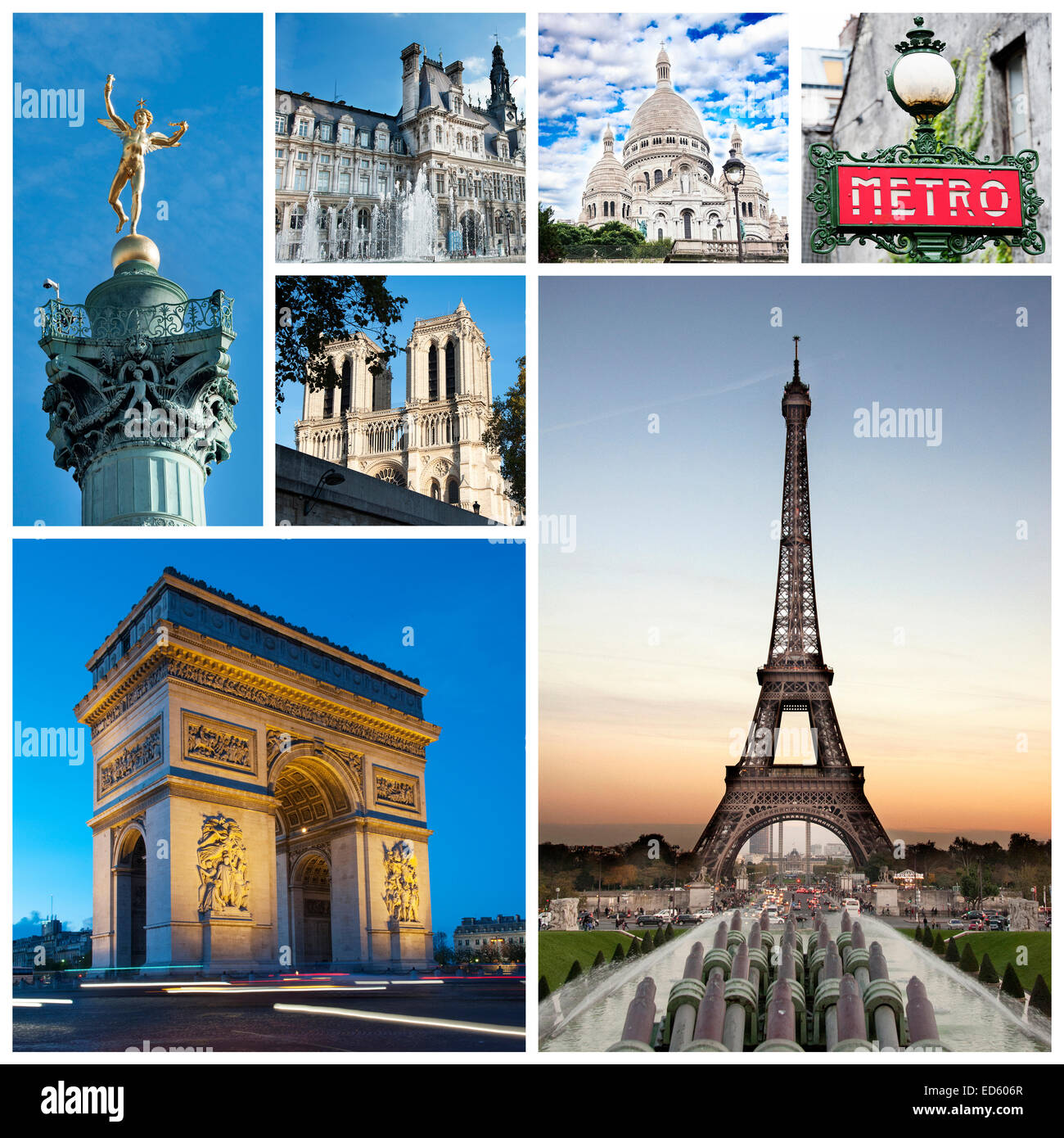 A collage of Paris landmark and monuments - France Stock Photo