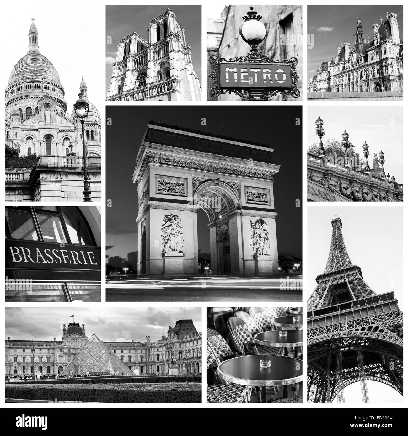 A collage of Paris landmark and monuments - France Stock Photo