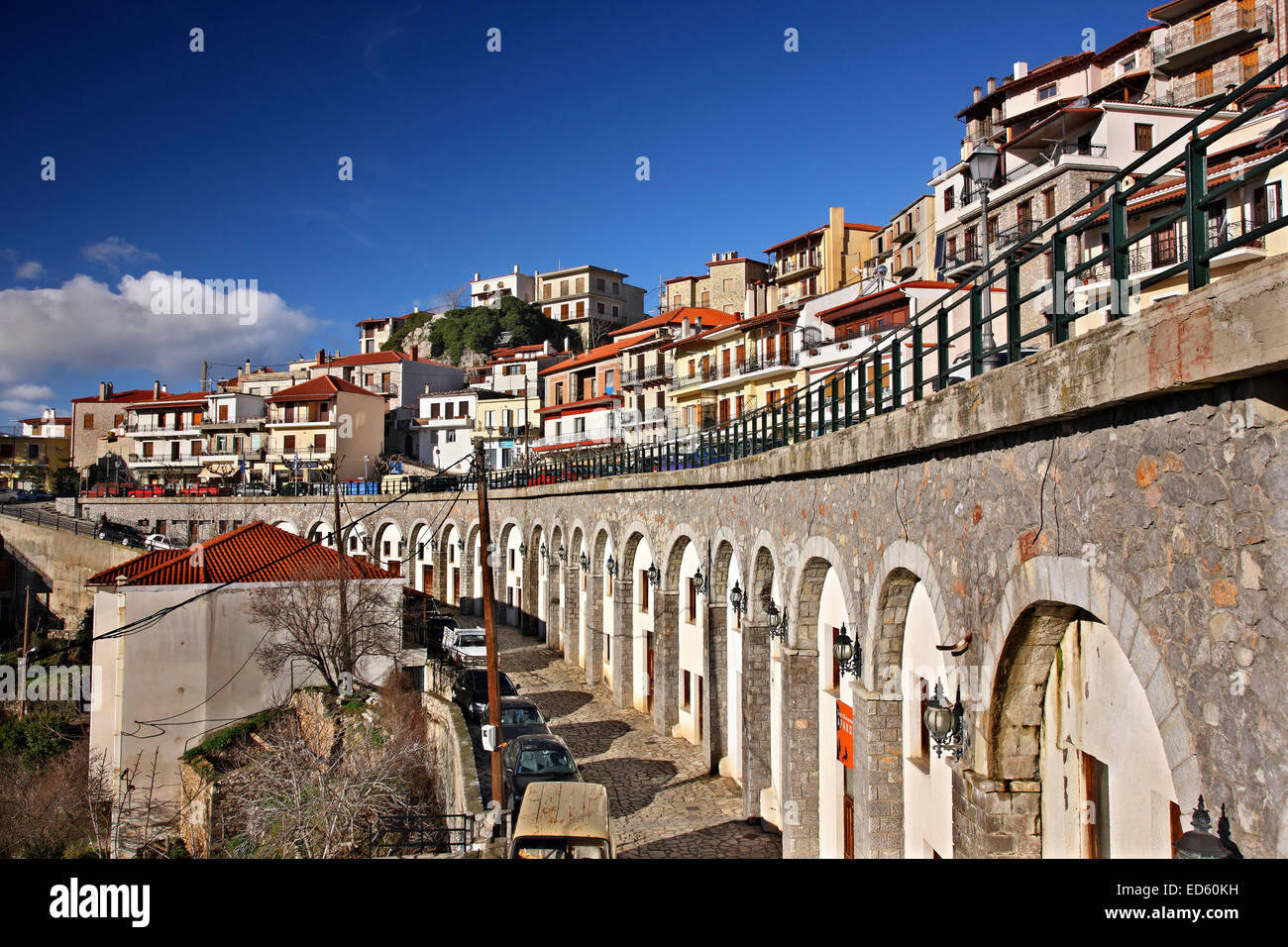 View of Arachova, the most popular winter resort in Greece, Mount Parnassos, Viotia., Central Greece. Stock Photo