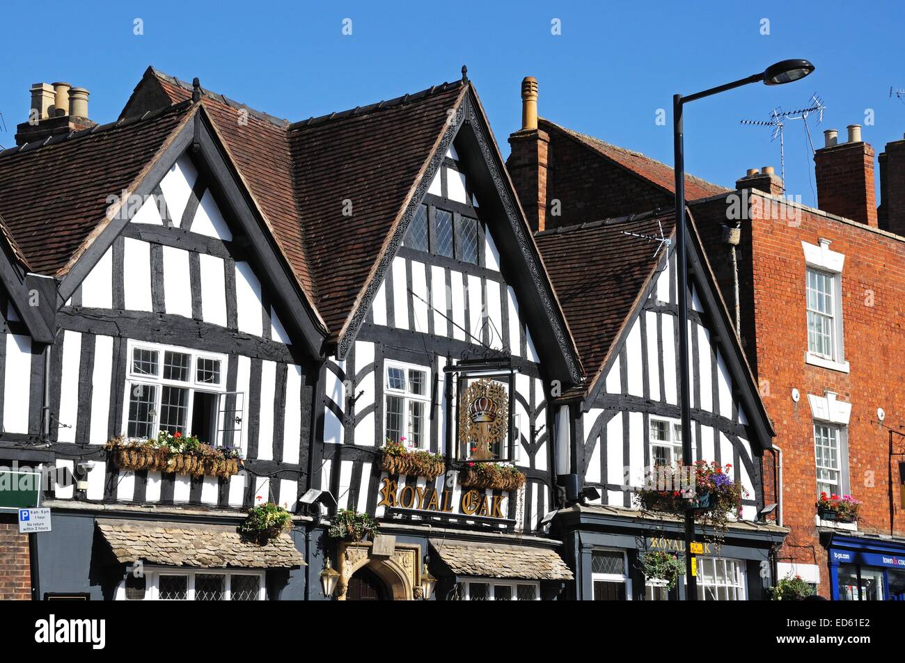 The timber framed Royal Oak Pub along Vine Street in the town centre
