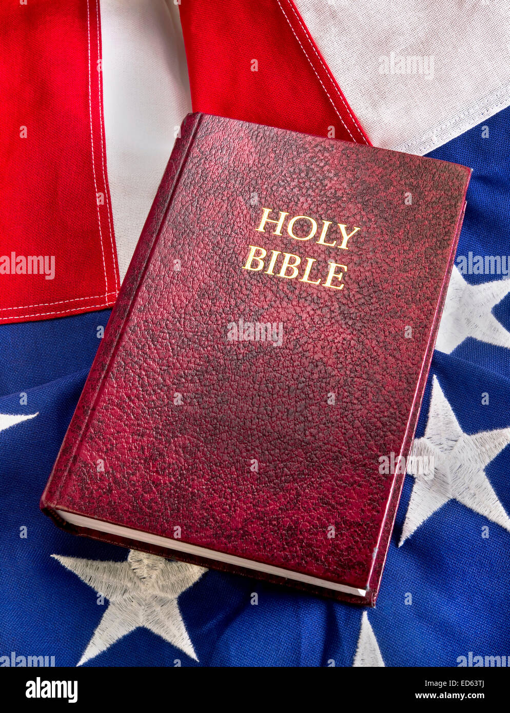 Bible on American flag Stock Photo Alamy
