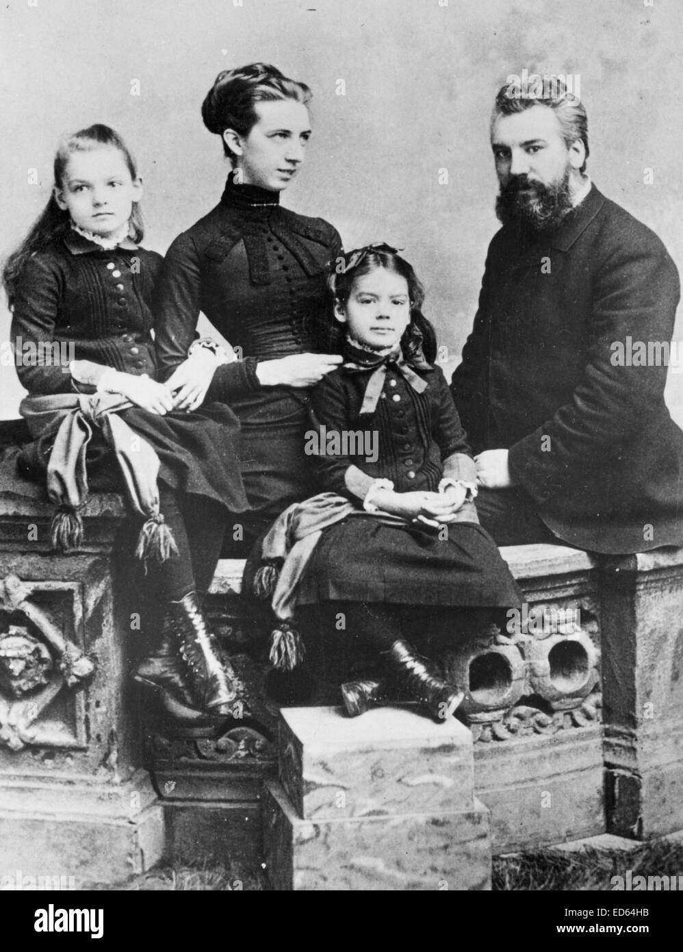 Alexander Graham Bell with his wife Mabel and daughters Elsie (left) and Marian (Daisy), c1885, photographic print Stock Photo