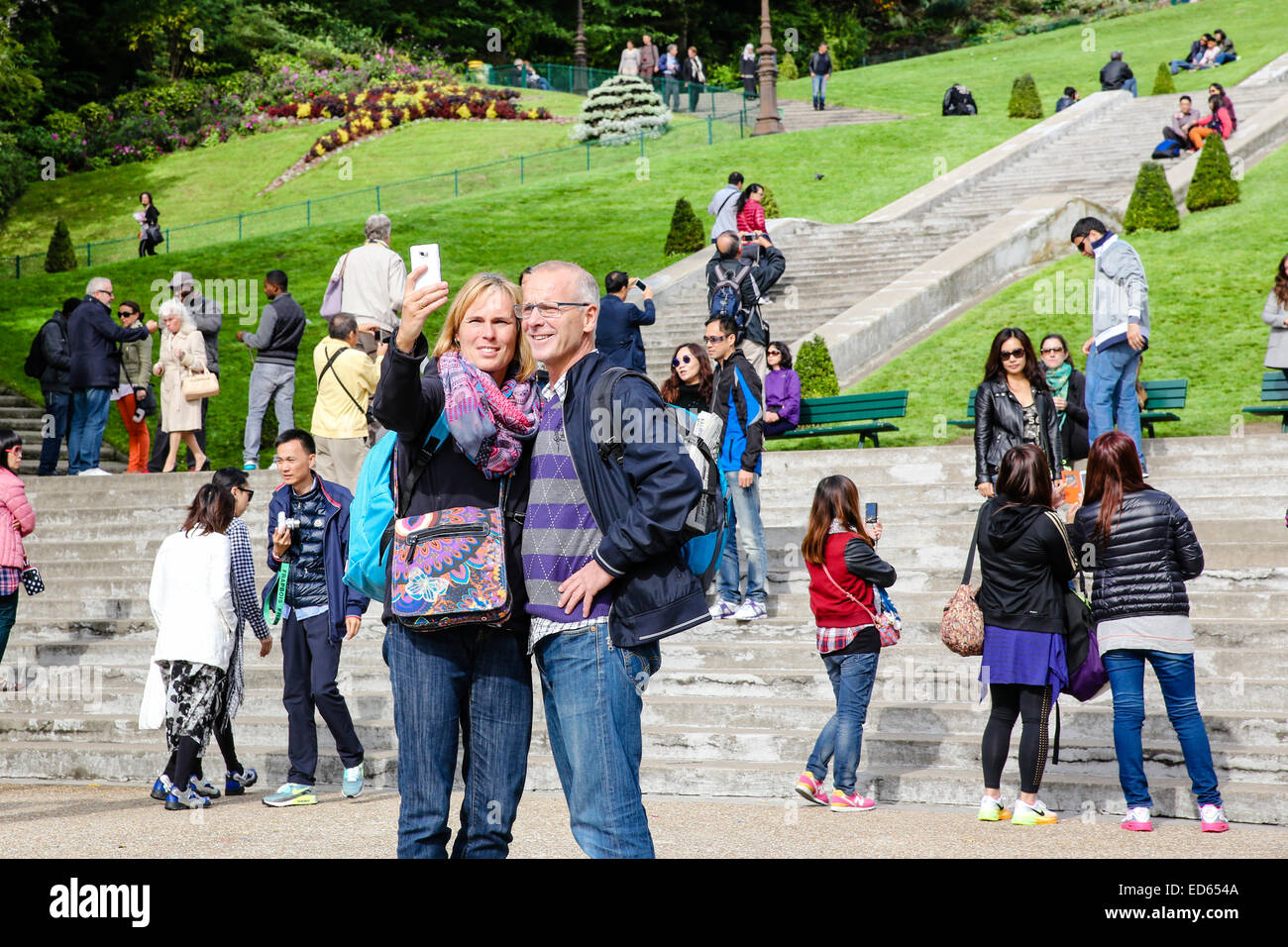 tourist taking photo selfies using phone Stock Photo