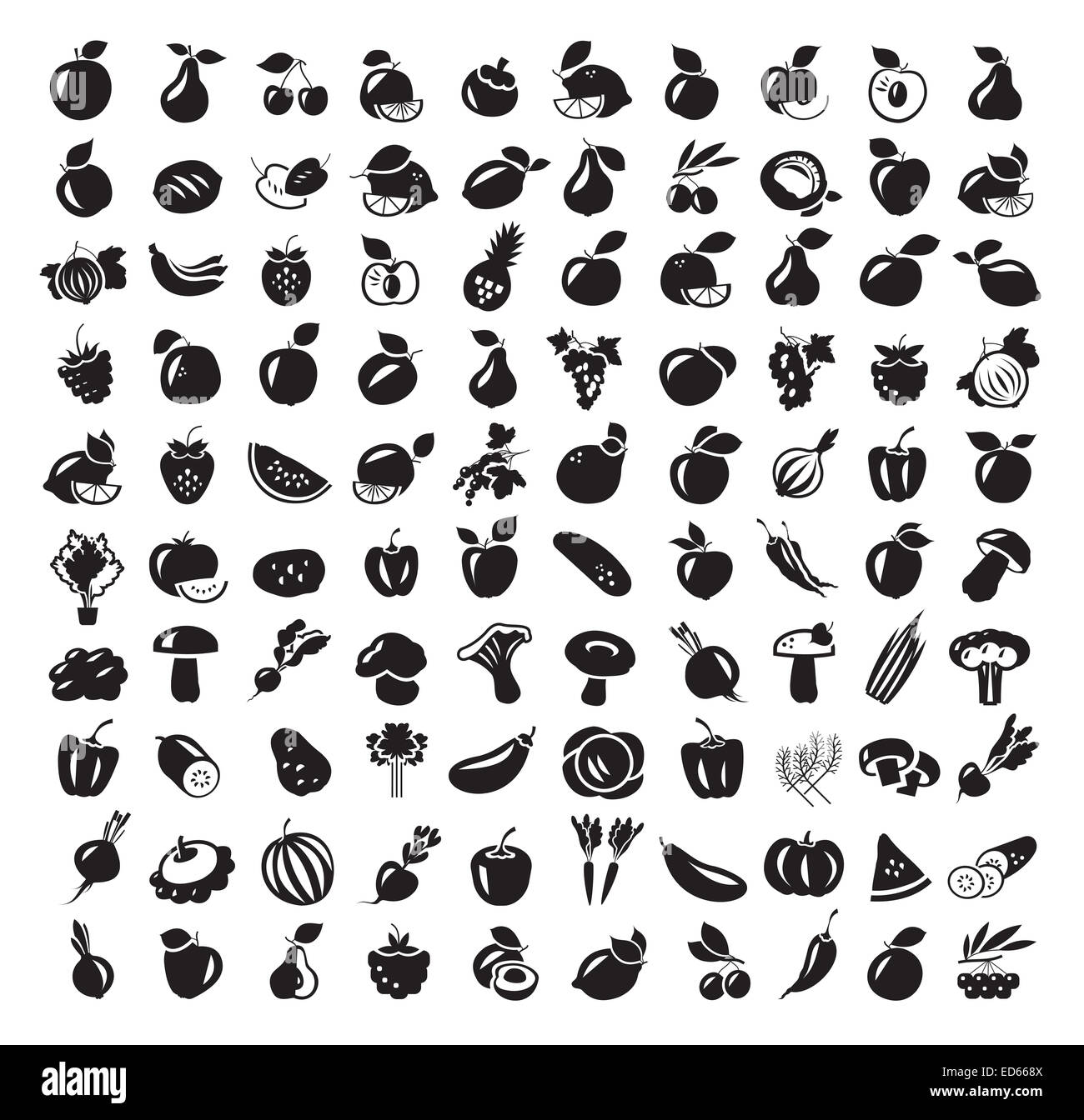 Food, Harvest. Fruit and vegetables icon set Stock Photo - Alamy