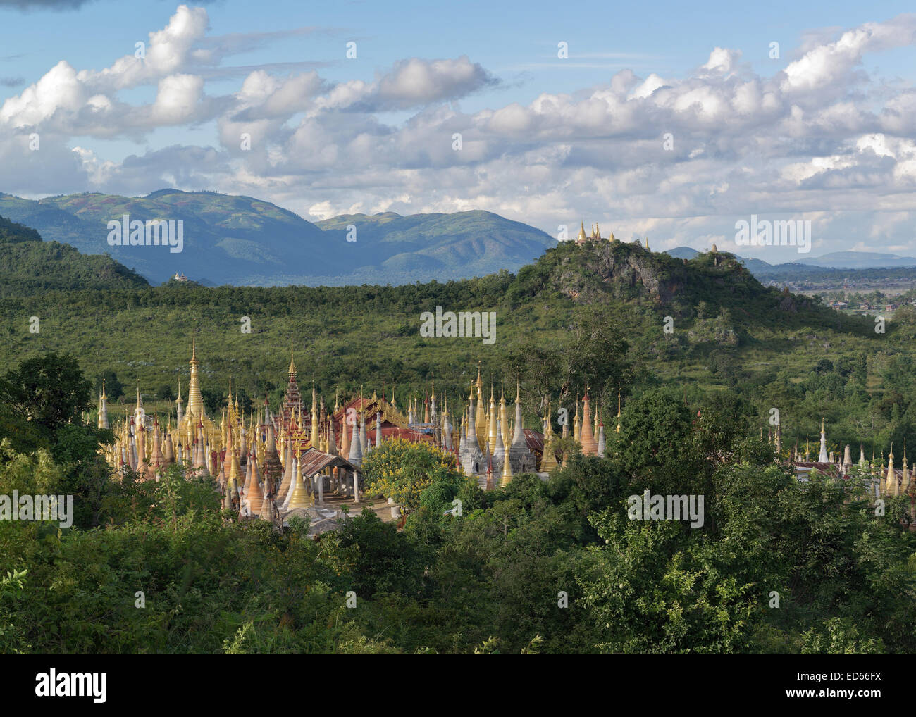 View of the ancient temple in the Himalayan foothills. Stock Photo