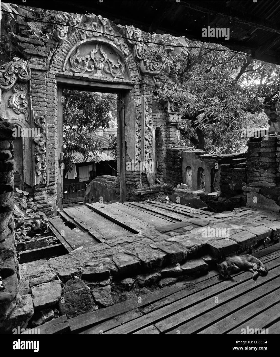 View of the walls of the ancient Buddhist monastery in Mandalay. Stock Photo