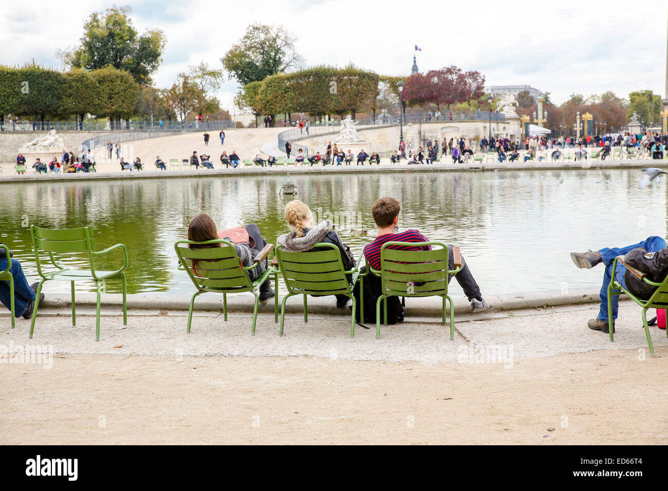 Tuileries Garden people sitting chair outdoor relax Paris Stock Photo
