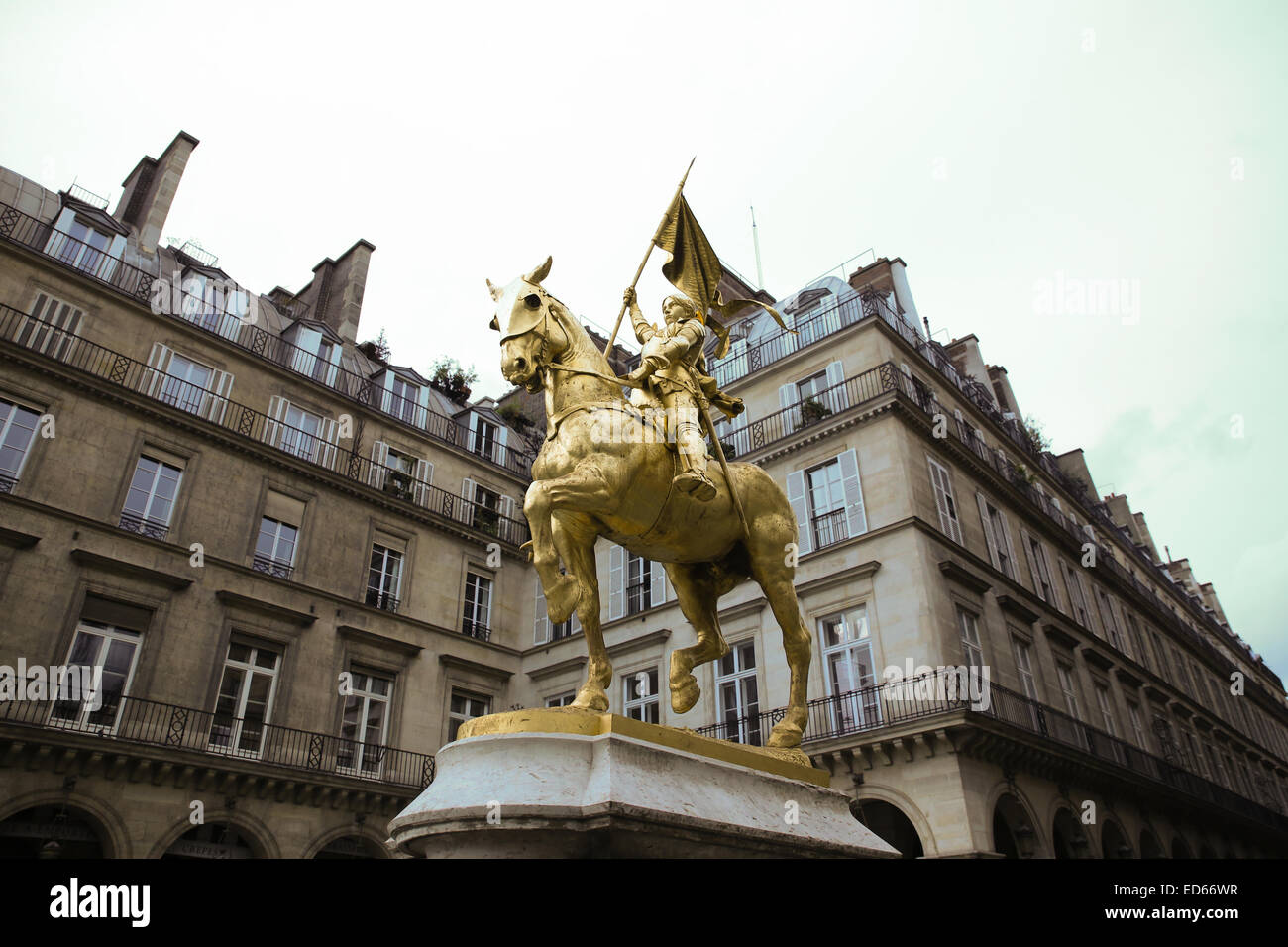 Joan of Arc golden horse man statue Paris Stock Photo