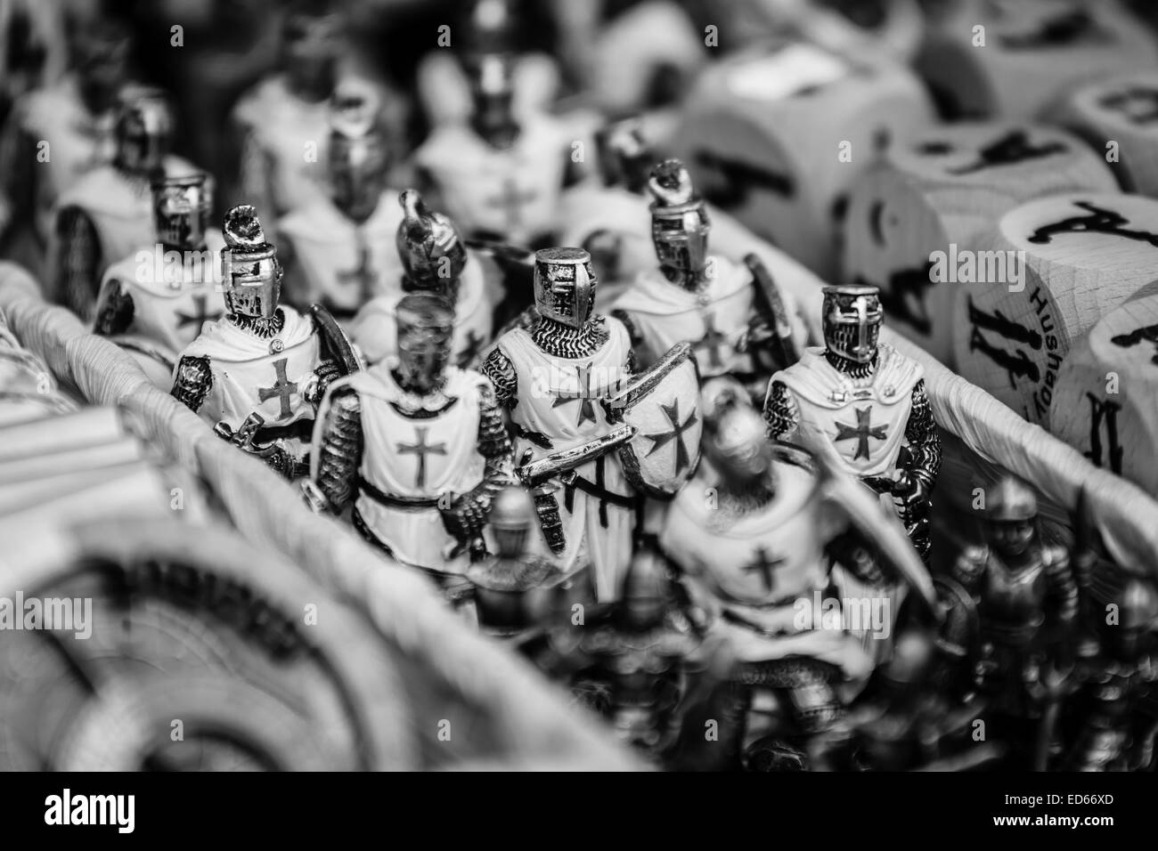 Prague souvenirs, tin soldiers (Crusaders). Black and white. Prague is the capital and largest city of the Czech Republic. Stock Photo