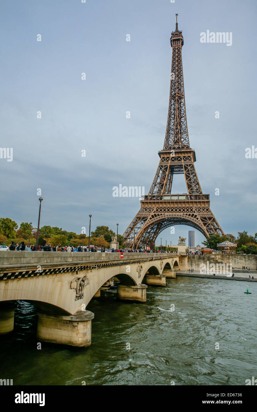 Paris Eiffel tower bridge Stock Photo