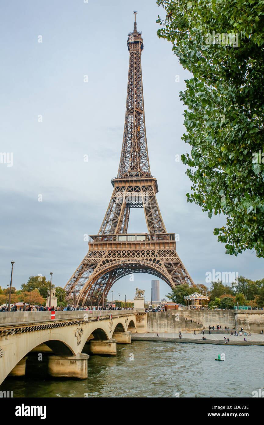 Seine river Paris Eiffel tower bridge Stock Photo