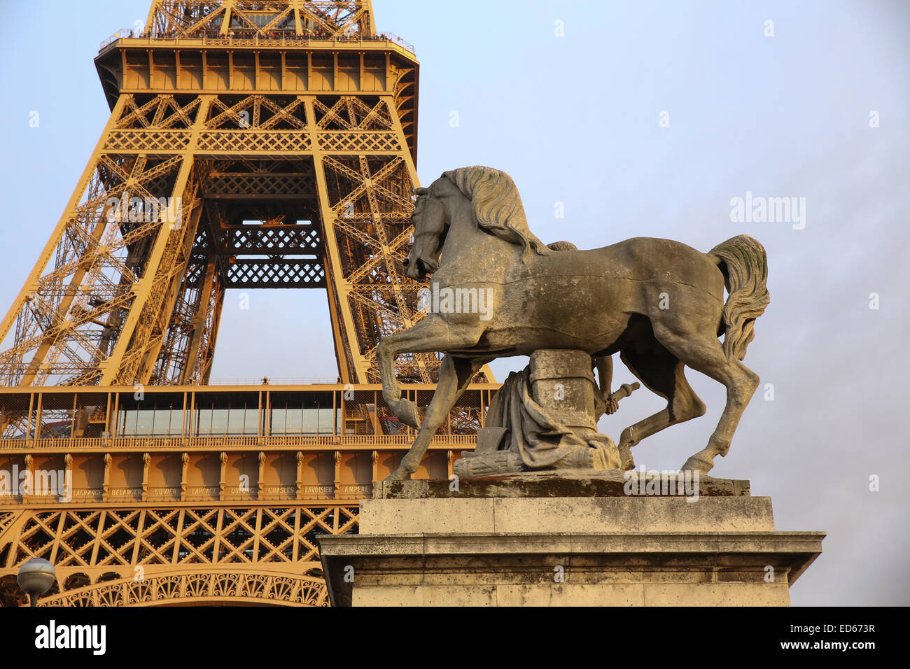 Horse sculpture Paris Eiffel tower bridge Stock Photo Alamy