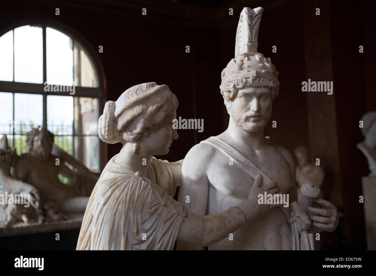 Greek sculptures inside art museum Louvre Stock Photo