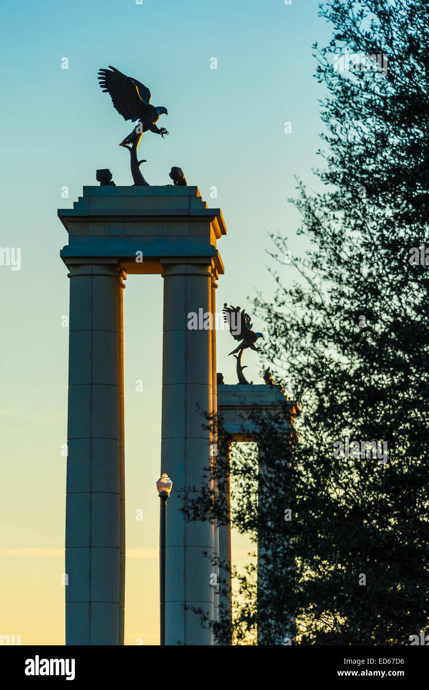 Bronze eagles stand sentinel over the Gateway entrance to Fort Benning