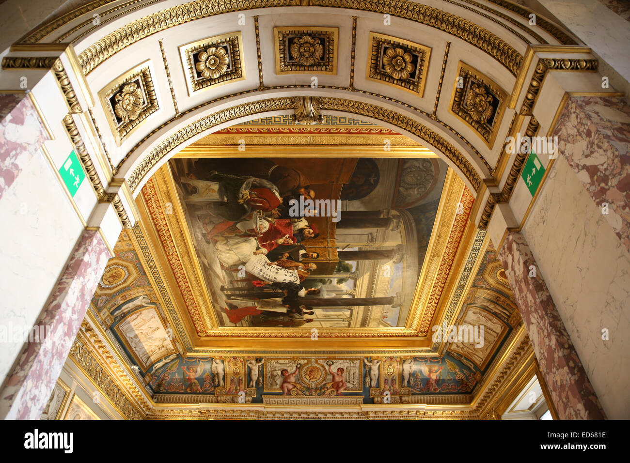 Louvre Museum Interior Arch Ceiling Painting Stock Photo