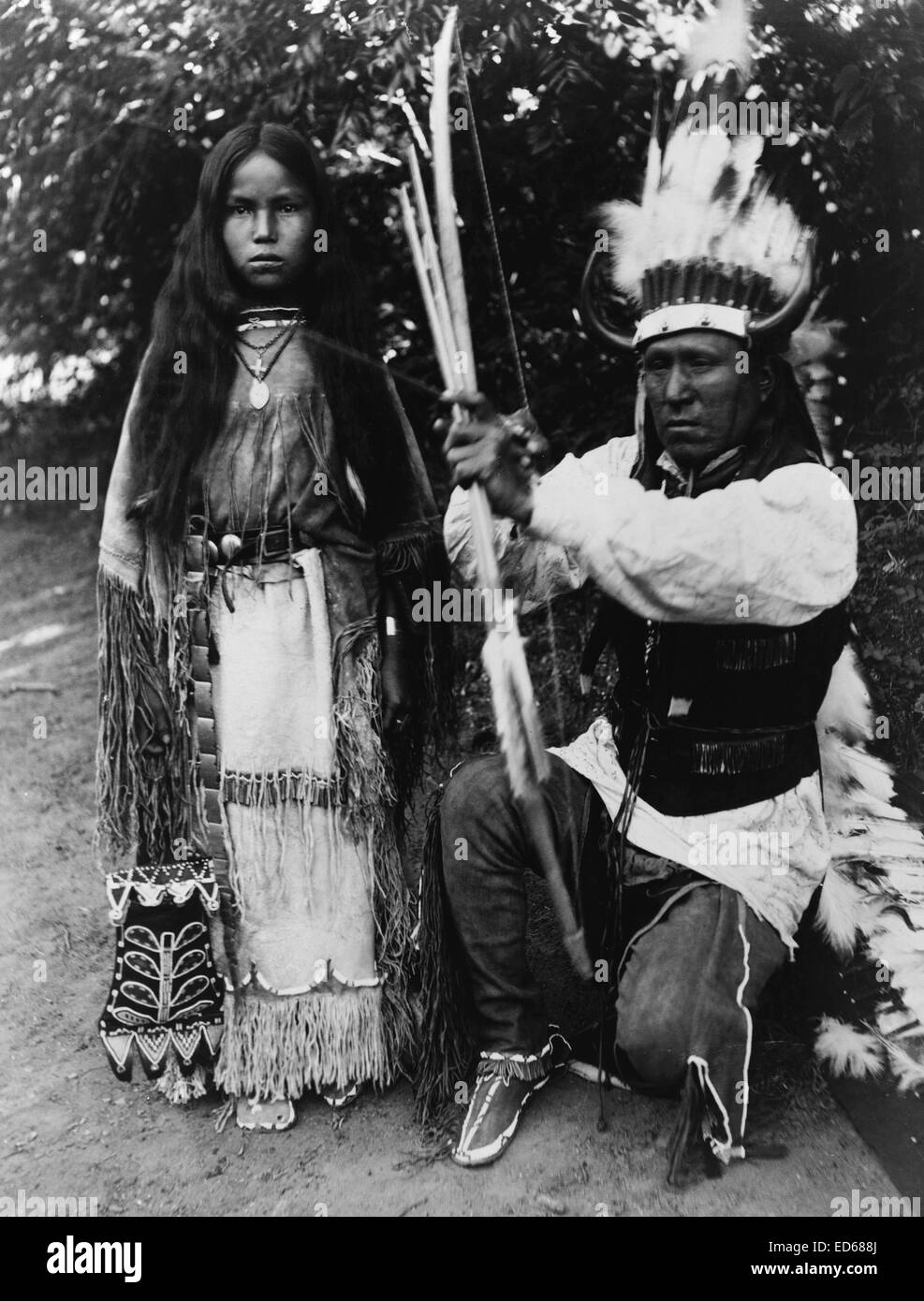 Elk Tongue and his daughter, A-ke-a (A Nice Walk), c1891 Stock Photo