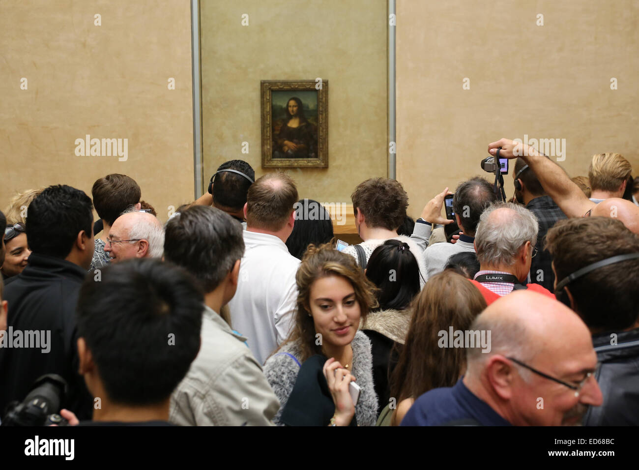 Louvre museum Mona Lisa tourists people congested Stock Photo