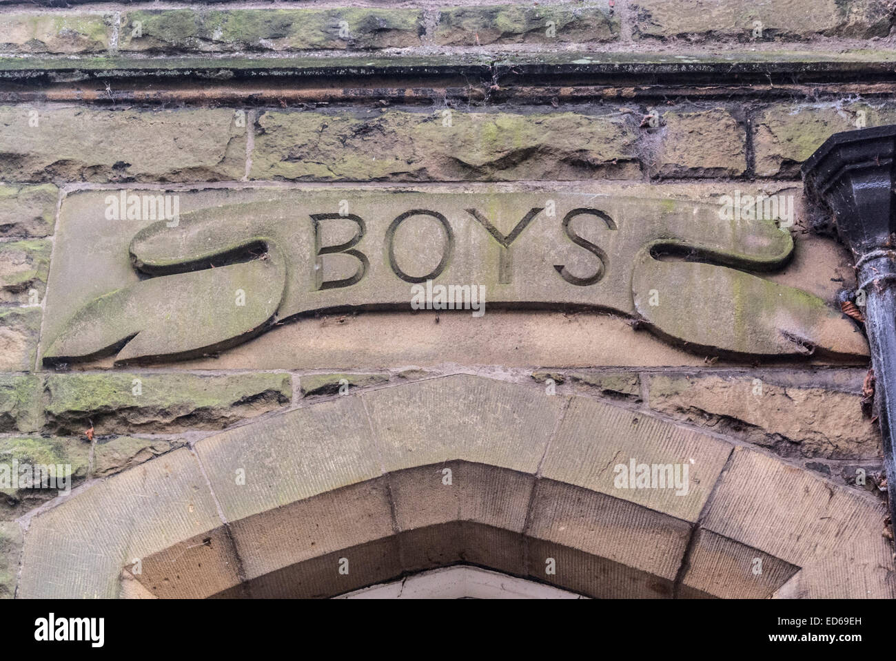 Boys sign above door at entrance to school Stock Photo